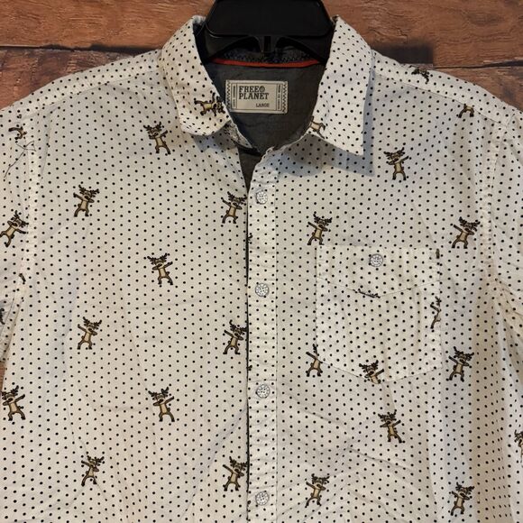 Dabbing Reindeer Shirt Large White AOP Short Sleeve Button Up Christmas Dancing - Picture 2 of 6